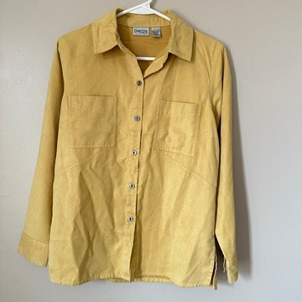 Chicos Faux Suede Blouse Women's Size XS Business Casual Classic Yellow Soft